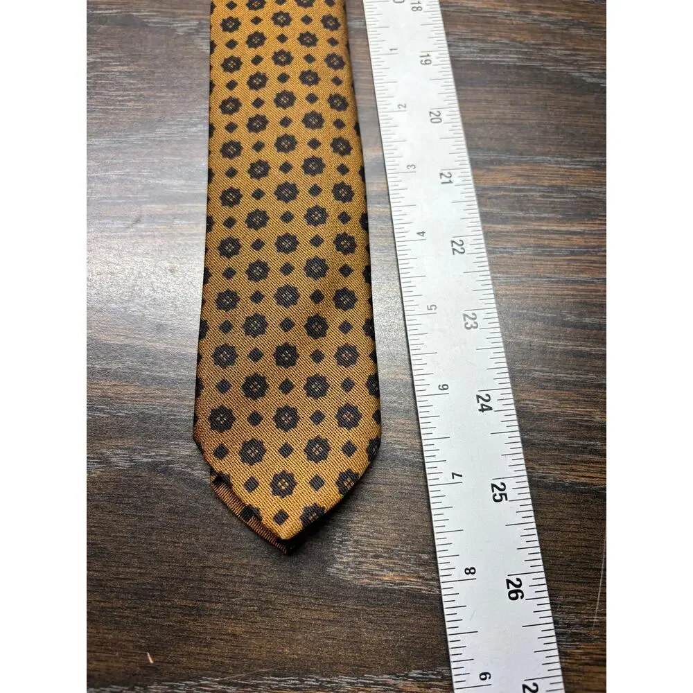 Vintage Tie-Nel Superba Neck Tie Brown/Black Geometric Floral Skinny Triacetate